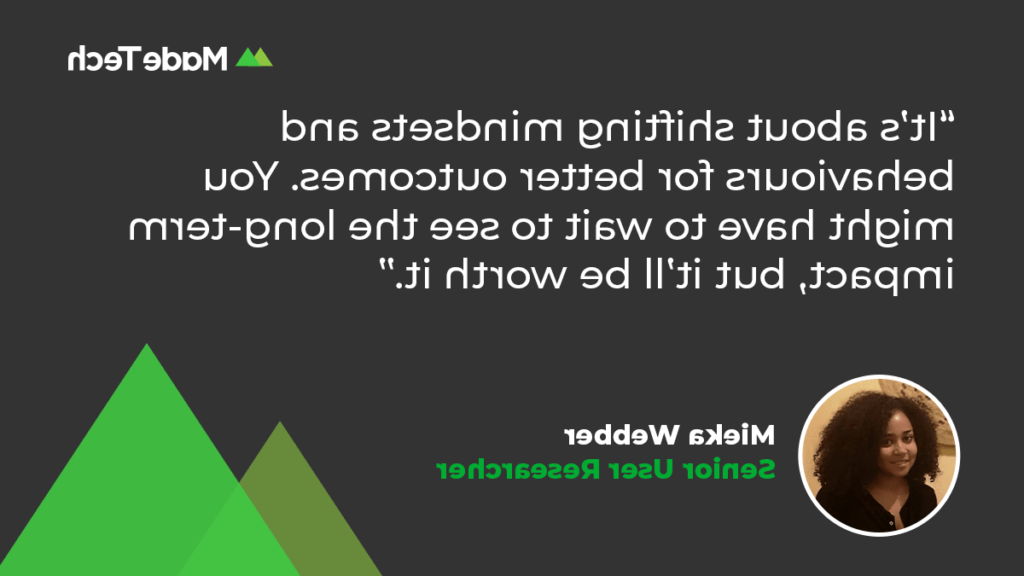 米卡的头像上用白色文字写着:“这是全球最大的博彩平台改变心态和行为以获得更好的结果。. 你可能要等一段时间才能看到它的长期影响，但这是值得的.”